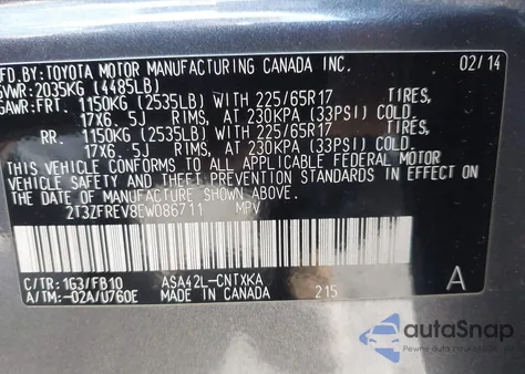 2014 Toyota Rav4 Le from USA, damaged, VIN 2T3ZFREV8EW086711